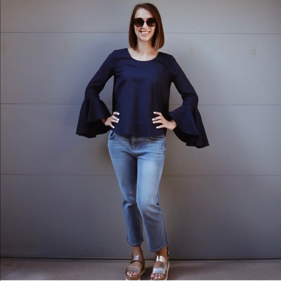 Soprano Bell Sleeve Blouse- Blue- Size XS - Picture 3 of 5